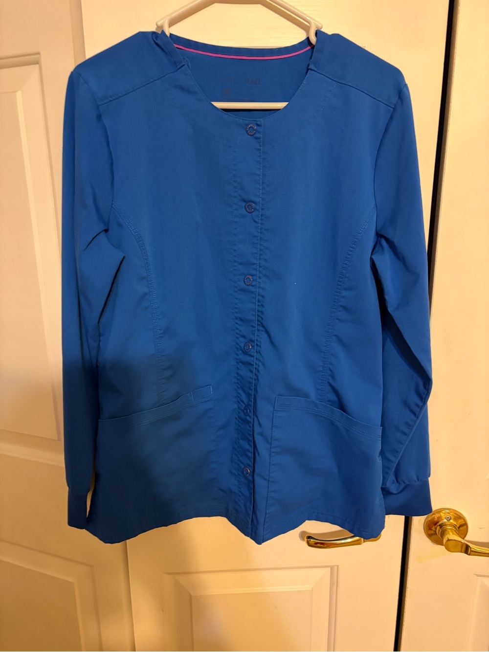 Blue Women's Button-Front Medical Scrub Jacket